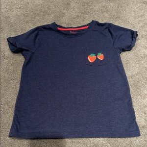 Mini Boden Blue Tee with Strawberry Pocket